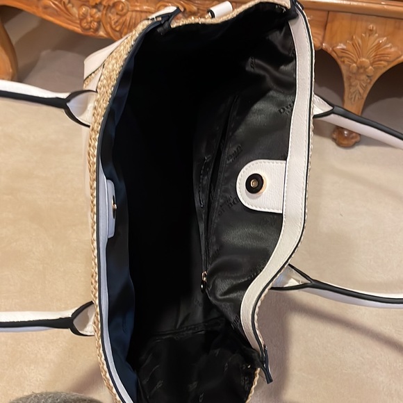 DUNE LONDON woven straw and white  faux leather tote bag - Picture 3 of 16